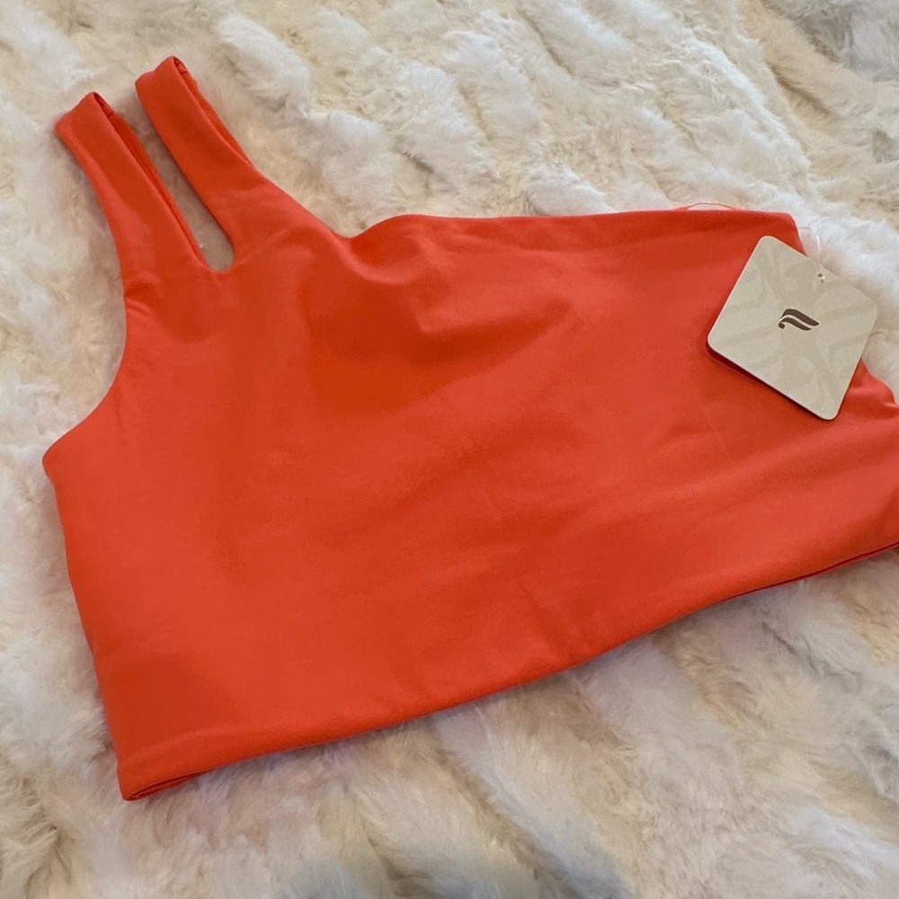 Fabletics NWT XS Asymmetrical Double Strap Midi Bra Passion Orange